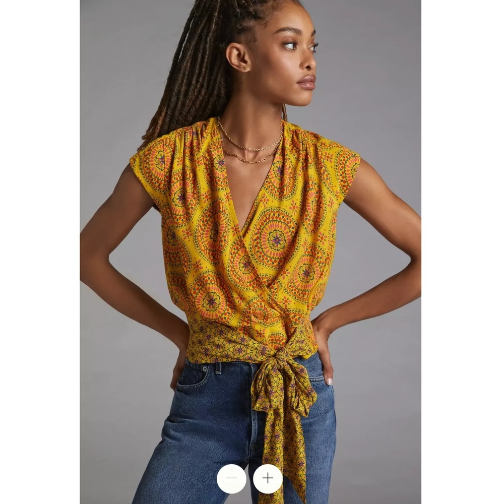 Beautiful Yellow Printed Wrap Top